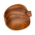 Wooden bowl shaped apple isolated on white. Empty wood bowl for dry fruits and nuts for your design. Top view.