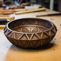 Carved Wooden Bowl With Geometric Designs: African-inspired Artwork