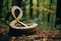 a wooden bowl sitting in the middle of a forest