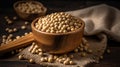 A wooden bowl of soya beans or soybean wooden background studio presentation