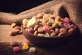 Wooden bowl with typical dutch sweets for Sinterklaas Royalty Free Stock Photo