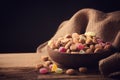 Wooden bowl with typical dutch sweets for Sinterklaas Royalty Free Stock Photo