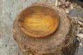 Wooden bowl with wood chips top view Royalty Free Stock Photo