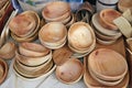 Wooden bowls and plates are sold at the spring fair