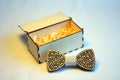 Wooden bowtie in box for men photo