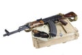 wooden box of ammunition with AK rifle and ammunition Royalty Free Stock Photo