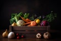 Wooden box with autumn harvest farm vegetables Royalty Free Stock Photo