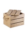 Wooden box of boards with ajar lid with rope handles. Royalty Free Stock Photo