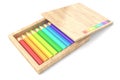 Wooden box with colorful pencils. 3D Royalty Free Stock Photo