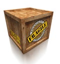 Wooden box crate with grunge fragile symbol Royalty Free Stock Photo