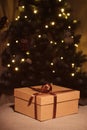 Wooden box with cristmass gift.