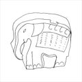 Wooden box in elephant shape. Outline elephant symbol. Doodle illustration. Royalty Free Stock Photo