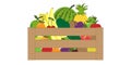 Wooden box filled with assorted fresh fruits on white background Royalty Free Stock Photo