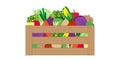 Wooden box filled with assorted fresh vegetables