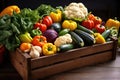 a wooden box filled with assorted seasonal vegetables Royalty Free Stock Photo