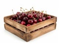 Wooden box with fresh cherries isolated on white background Royalty Free Stock Photo