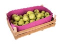 Wooden box full of fresh apples isolated on a white background Royalty Free Stock Photo