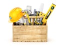 Wooden box full of tools Royalty Free Stock Photo