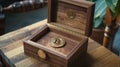 Wooden box with a hidden compartment for storing valuable bitcoins Royalty Free Stock Photo