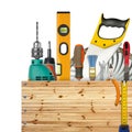 Wooden box with industrial tools Royalty Free Stock Photo