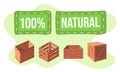 Wooden box isometric vector set icon. Pallets fruits and vegetables transportation containers