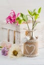 Wooden box with lilly and flowers