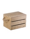 Wooden box made of boards with rope handles. Royalty Free Stock Photo