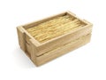 Wooden box with natural rafia, perspective view Royalty Free Stock Photo