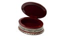 Wooden box with ornaments for jewelry and bijoux on a white background