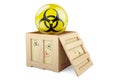 Wooden box, parcel with biohazard symbol. 3D rendering Royalty Free Stock Photo