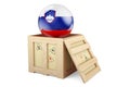 Wooden box, parcel with Slovenian flag. Shipping and delivery in Slovenia, concept. 3D rendering