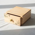 Wooden box with a single pull-out drawer, featuring floral engr Royalty Free Stock Photo