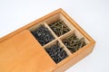 Wooden box for storing screws Royalty Free Stock Photo