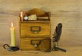 Wooden box with written implements