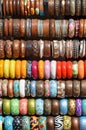 Wooden bracelets on a street market Royalty Free Stock Photo