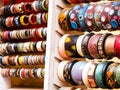 Wooden bracelets in the street shop Royalty Free Stock Photo