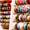 Wooden bracelets in the street shop Royalty Free Stock Photo