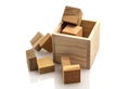 Wooden brain cube. Wooden puzzle made up of parts isolated on a white background. Business success concept. Layout for