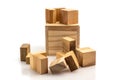 Wooden brain cube. Wooden puzzle made up of parts isolated on a white background. Business success concept. Layout for