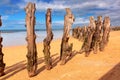 Wooden breakwater and beach, Saint-Malo, Brittany, France