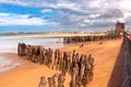 Wooden breakwater and beach, Saint-Malo, Brittany, France