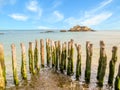 Wooden breakwaters in high flow and Fort National