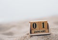 Wooden brick block show date and month calendar of 1st January or New year day. Celebration and holiday long weekend season Royalty Free Stock Photo