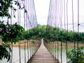 Wooden bridge across the river, Suspension bridge, Bridge in Kaeng Krachan National Park Royalty Free Stock Photo