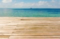 Wooden bridge against blue sea Royalty Free Stock Photo