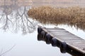 Wooden bridge on autumn time lake Royalty Free Stock Photo