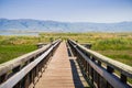 Wooden bridge on the bay trail, Mountain View, Silicon Valley, south San Francisco bay, California Royalty Free Stock Photo