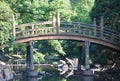 A wooden bridge in the beautiful Japanese garden in Wroclaw, Poland