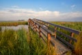 Wooden bridge for bicycles through river Royalty Free Stock Photo