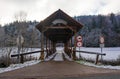 Wooden Bridge Crossing Poljanska Sora River in Slovenia